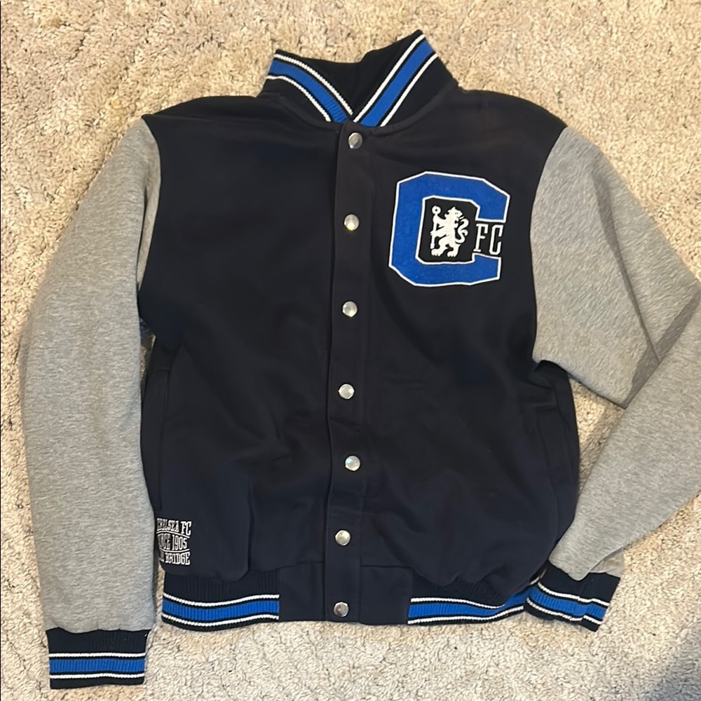 The Stamford Bridge Collection Chelsea FC Varsity Jacket - Navy and Grey